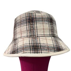 Steve Madden Wool Cotton Blend Reversible Plaid Faux Leather Bucket Hat Y2K